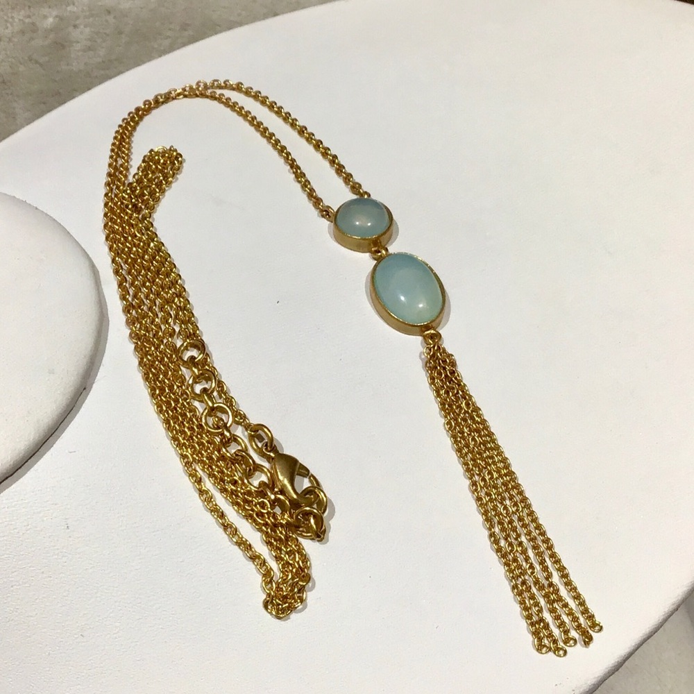 🌺Long Gold and Blue Tassel Necklace - Picture 7 of 8
